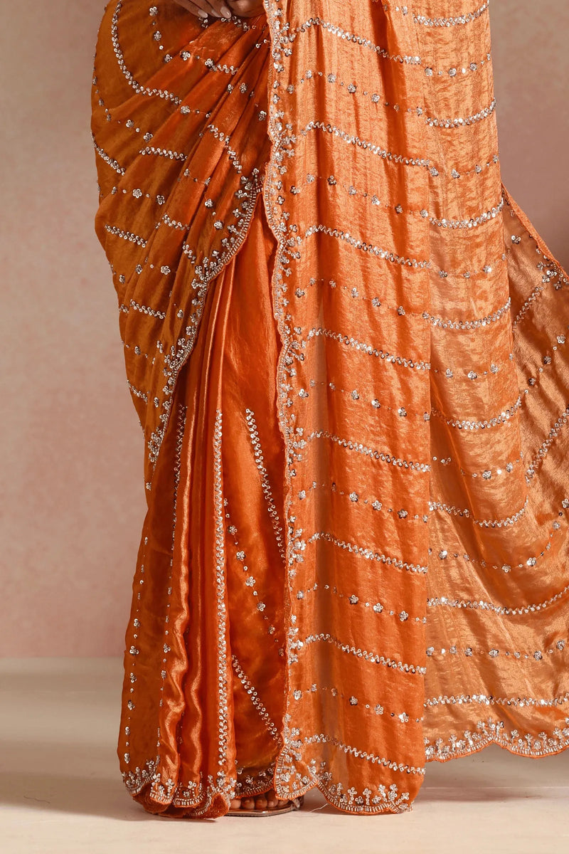 Saffron Organza Embellished Ready To Wear Saree