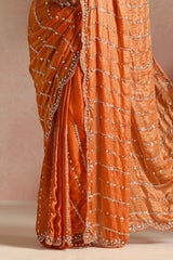 Saffron Organza Embellished Ready To Wear Saree