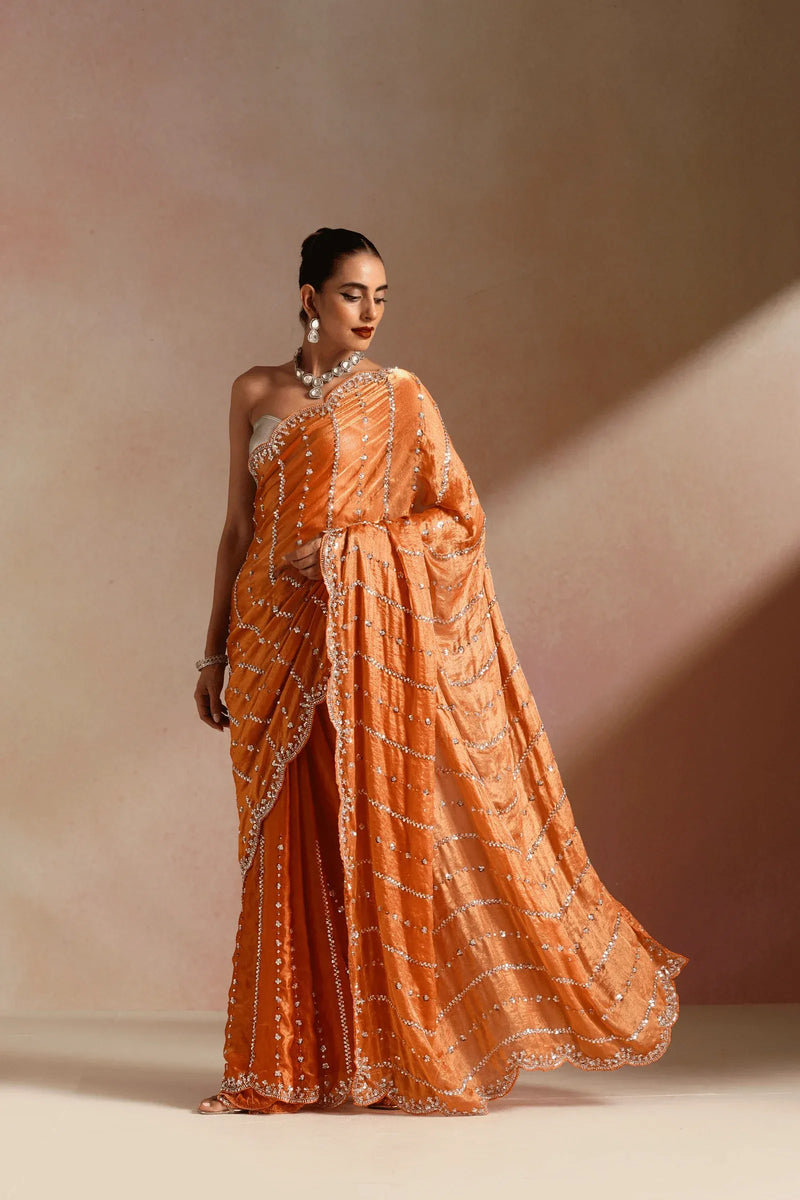 Saffron Organza Embellished Ready To Wear Saree