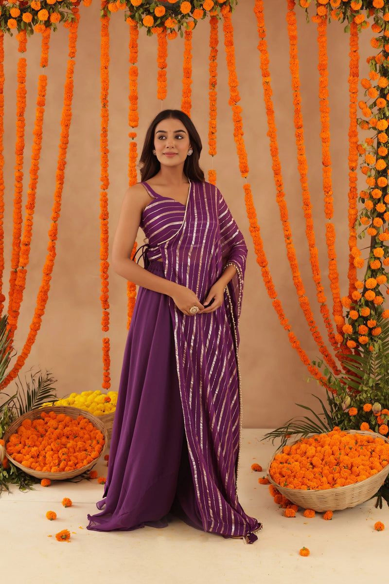 Pink Lurex Fusion Indo-Western with Designer Blouse