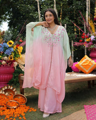 Silk Baby Pink Ombre Kaftan Set