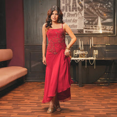 Wine Cabernet Georgette Long Dress