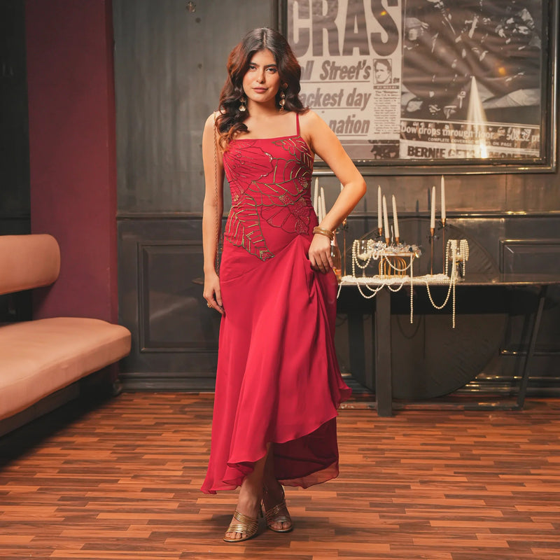 Wine Cabernet Georgette Long Dress