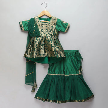 Green Brocade Cotton Silk Sharara Set