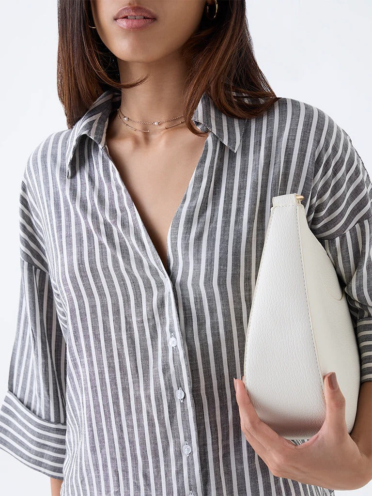Grey Striped LOV Printed Blouse