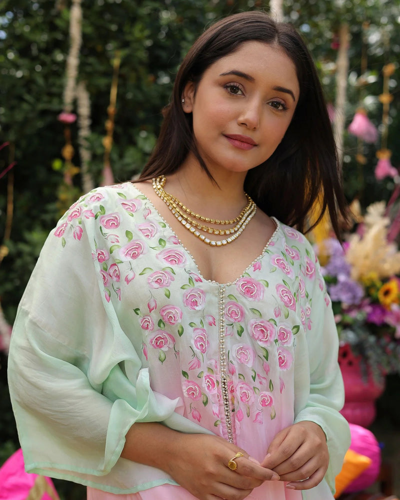 Silk Baby Pink Ombre Kaftan Set