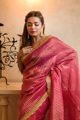 Pink Zari Tissue Party Saree