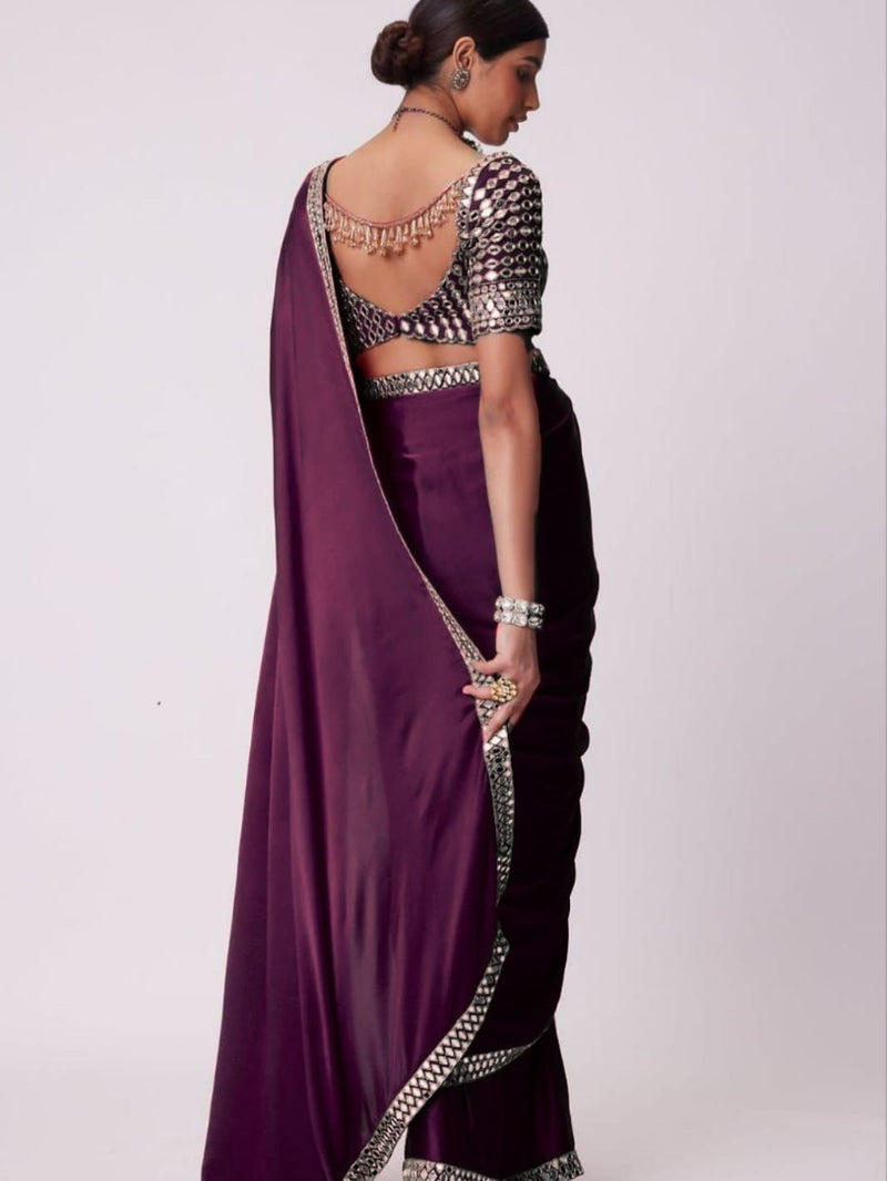 Red French Crepe Silk Mirror Luxe Saree with blouse