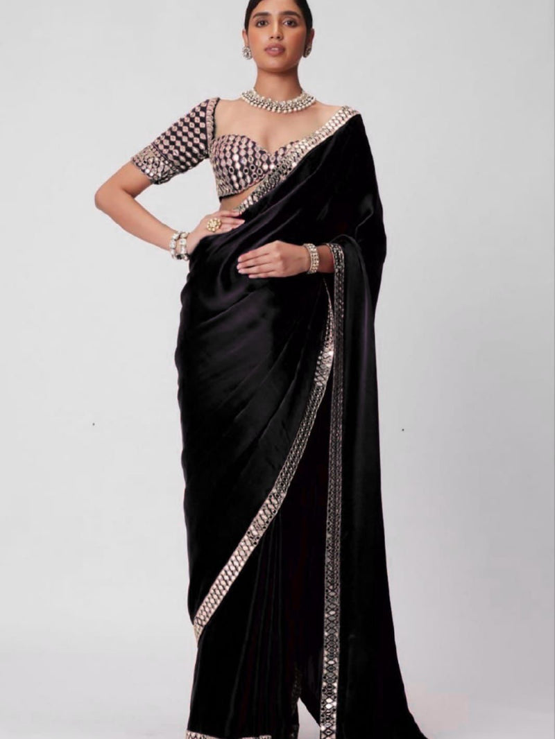 Red French Crepe Silk Mirror Luxe Saree with blouse