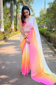 Rainbow Mist Satin Georgette Ready To Wear Saree with Blouse