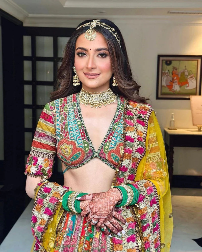 Multicolored Taffeta Silk Designer Lehenga Choli