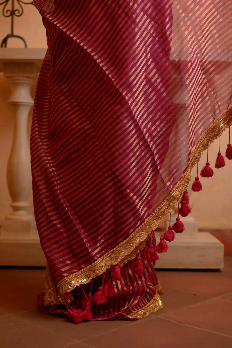 Magenta Zari Tissue Festive Saree