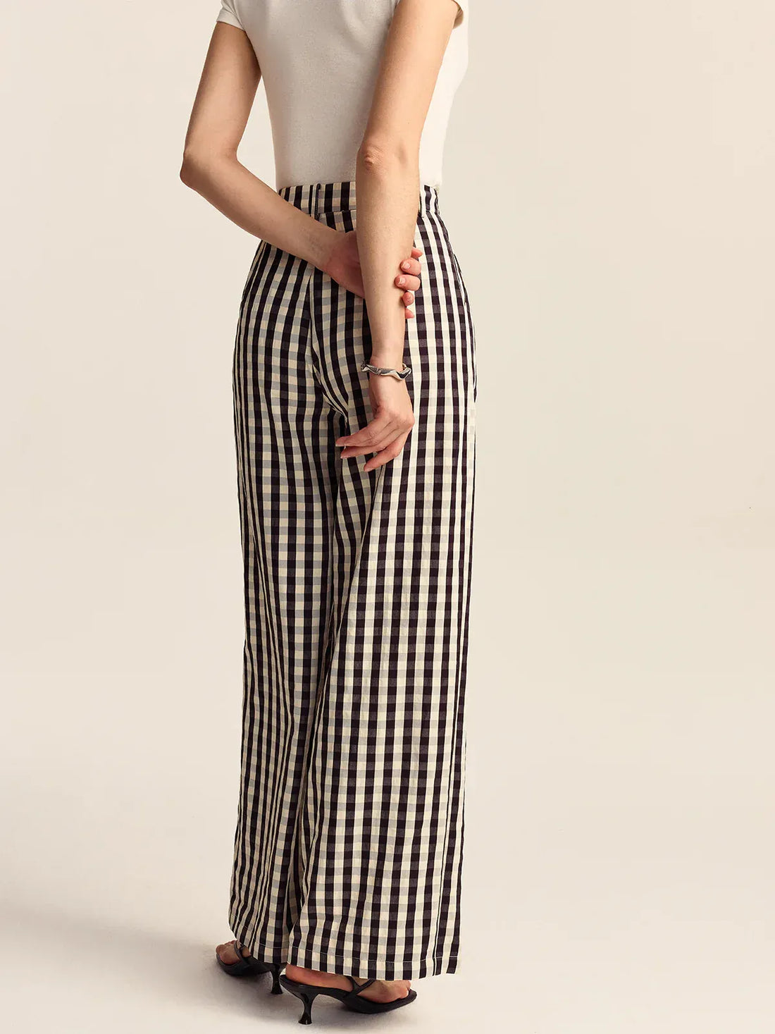Gingham Linen Wide-Leg Peplum Co-Ord