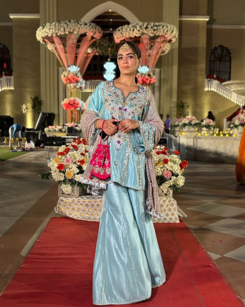 Crepe Organza Silk Embroidered Kurta Set