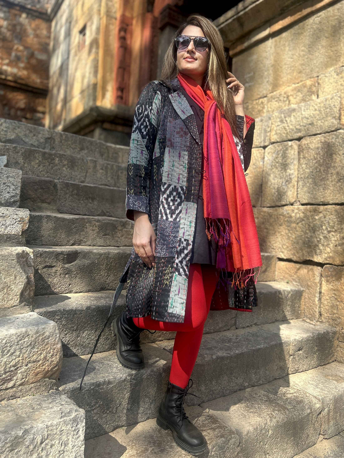 Patola Silk Kantha Patchwork Trench Coat