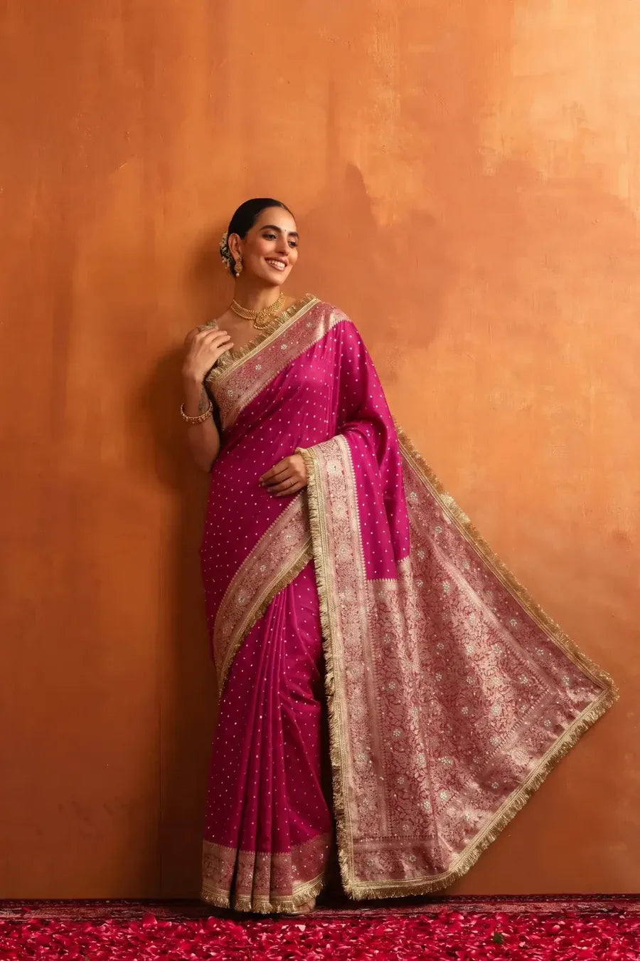 Rose Royale Mirror Work Tissue Saree with Blouse