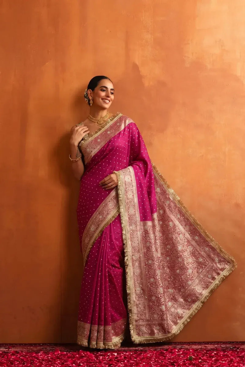 Rose Royale Mirror Work Tissue Saree with Blouse