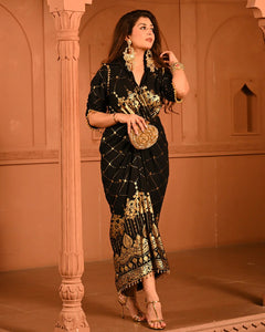 Cotton Rayon Black Ghunghroo Foil Shirtdress