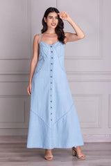 Light Blue Cotton Denim Button Dress