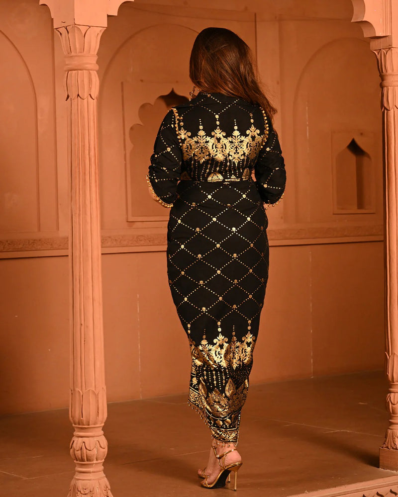 Cotton Rayon Black Ghunghroo Foil Shirtdress
