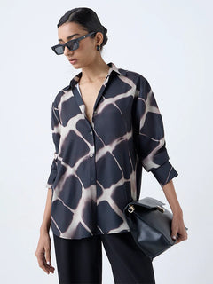 Black Floral Handmade Printed Shirt/ Top