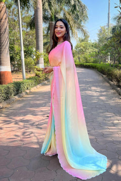 Rainbow Mist Satin Georgette Ready To Wear Saree with Blouse