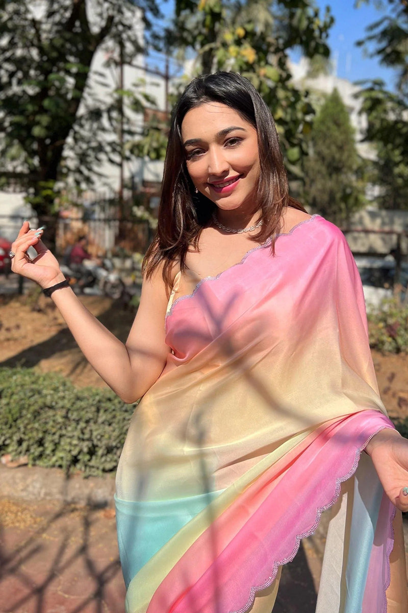 Rainbow Mist Satin Georgette Ready To Wear Saree with Blouse