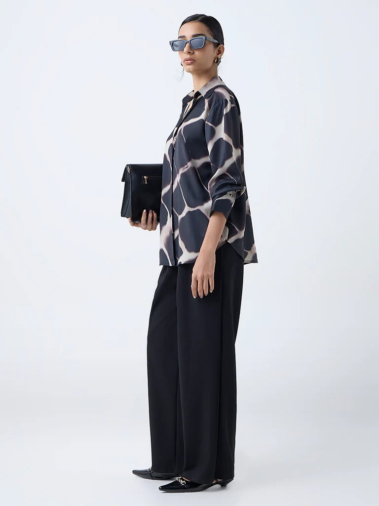 Black Floral Handmade Printed Shirt/ Top