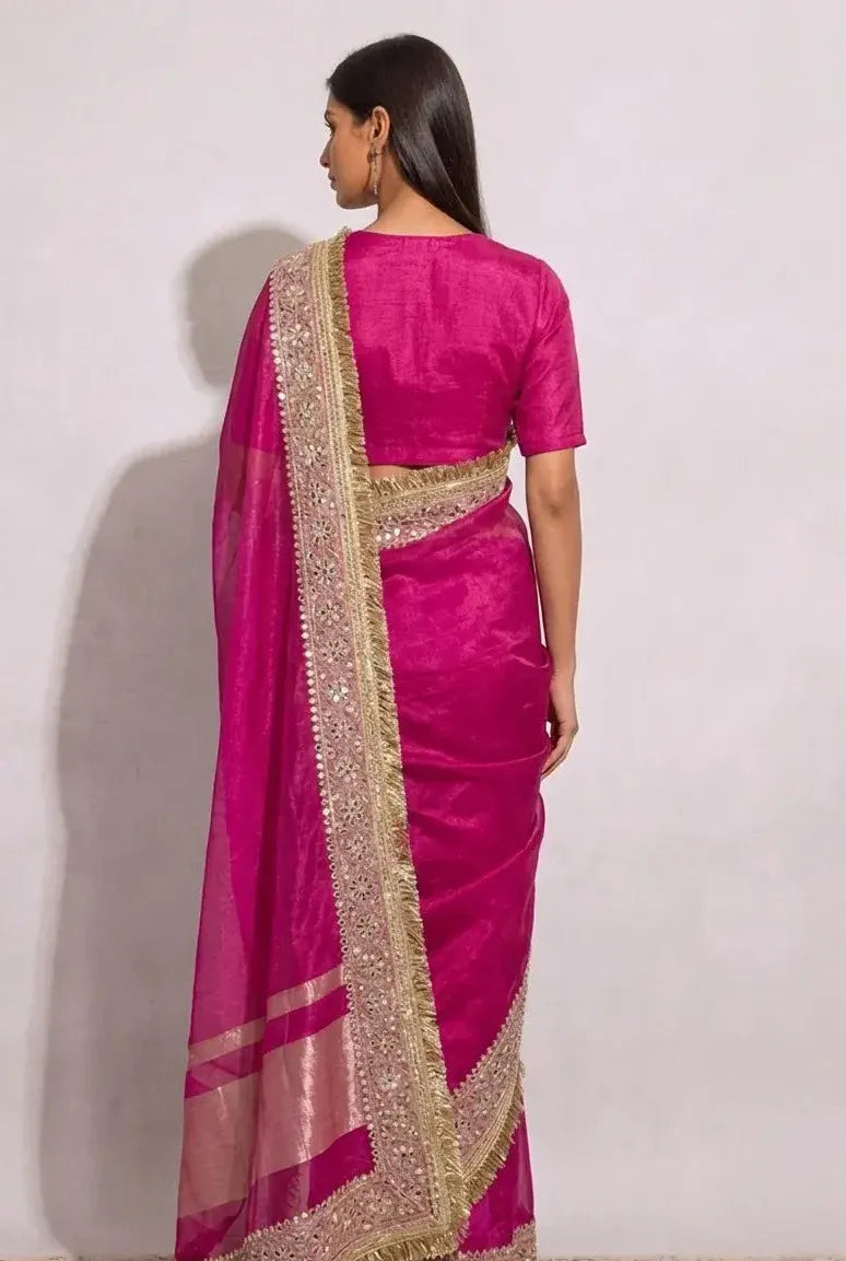 Rose Royale Mirror Work Tissue Saree with Blouse