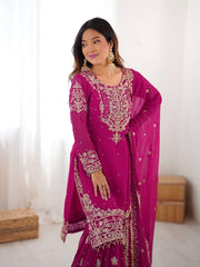 Georgette Red Sharara Suit with Zari Jhalak Work