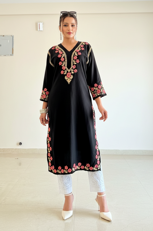 Noir Bloom Multi Thread Chikankari Kurti