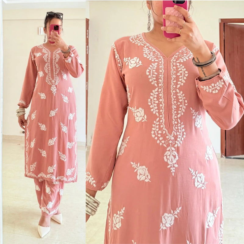 Blush Noor Chikankari Kurta Set