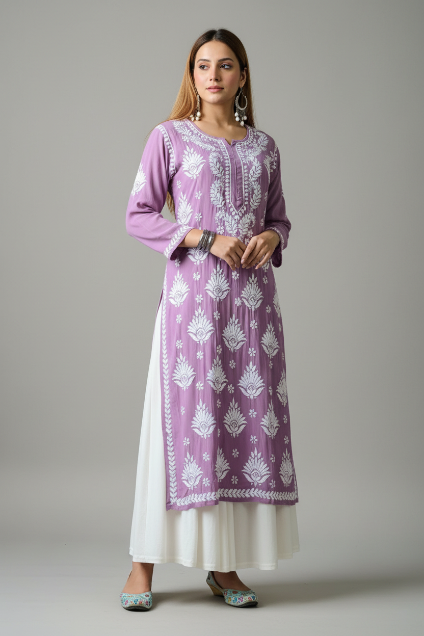 Lilac Noor Chikankari Kurti