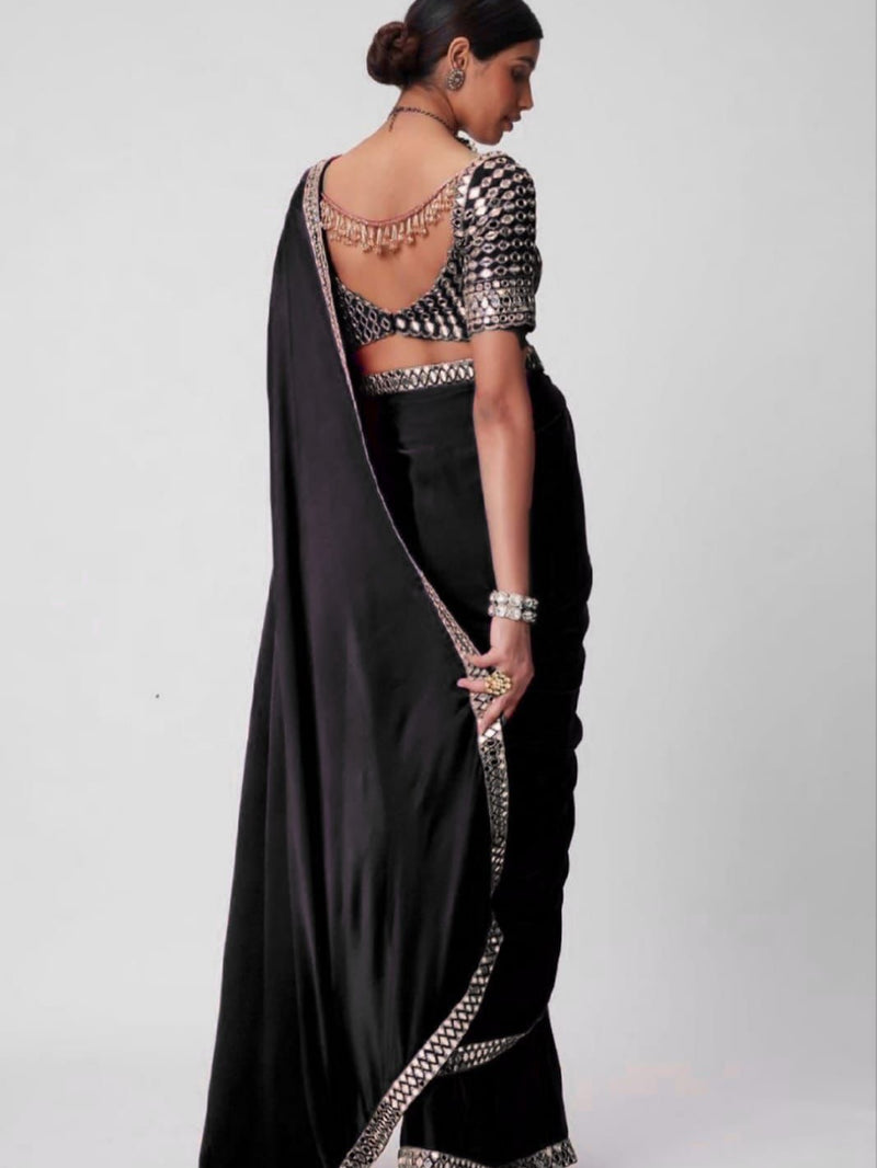 Red French Crepe Silk Mirror Luxe Saree with blouse