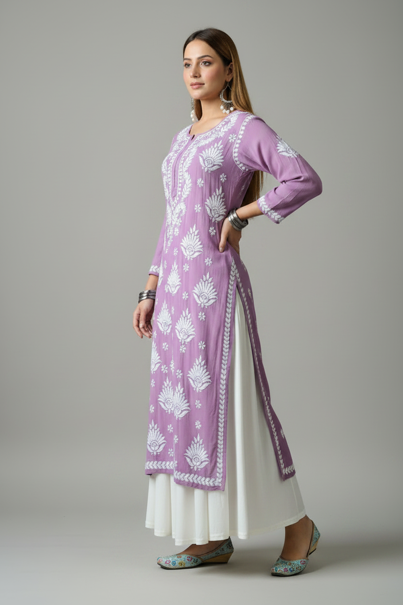 Lilac Noor Chikankari Kurti
