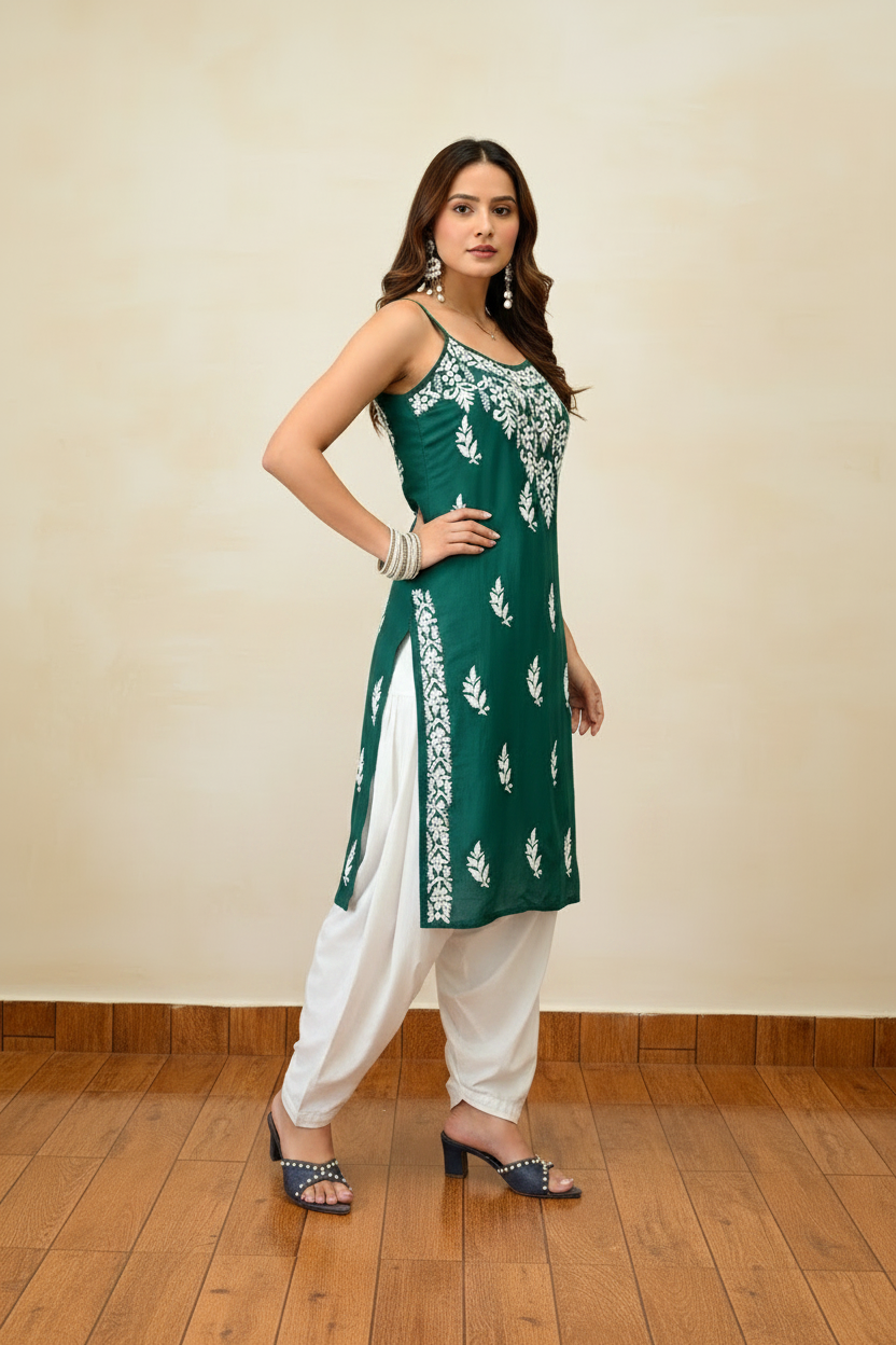 Emerald Noor Chikankari Green Kurti