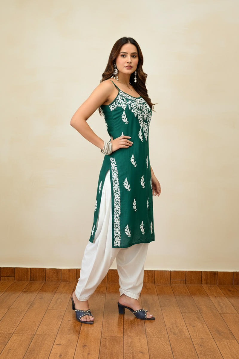 Emerald Noor Chikankari Green Kurti