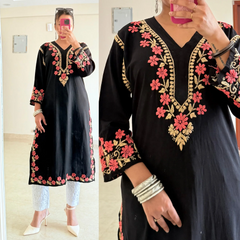 Noir Bloom Multi Thread Chikankari Kurti