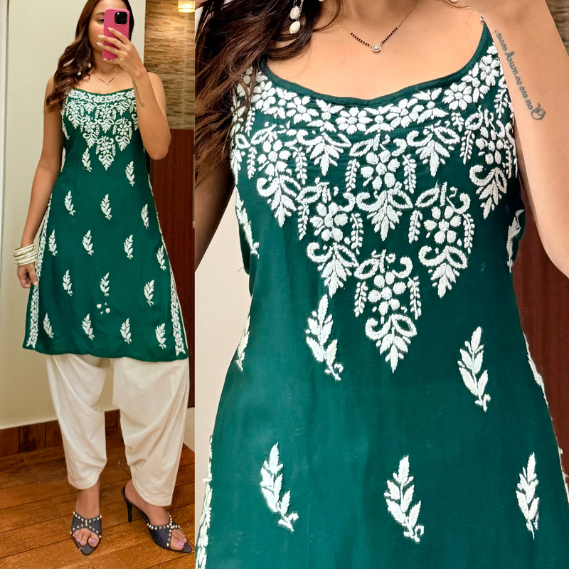 Emerald Noor Chikankari Green Kurti