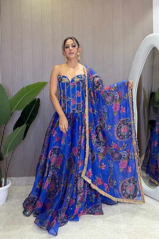 Glamour Blue Bawaal  Corset Set Lehenga