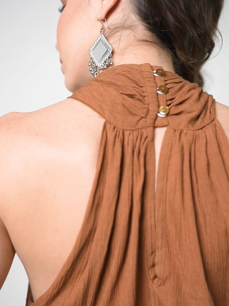 Brown Viscose Rayon Halter Co-Ord Set