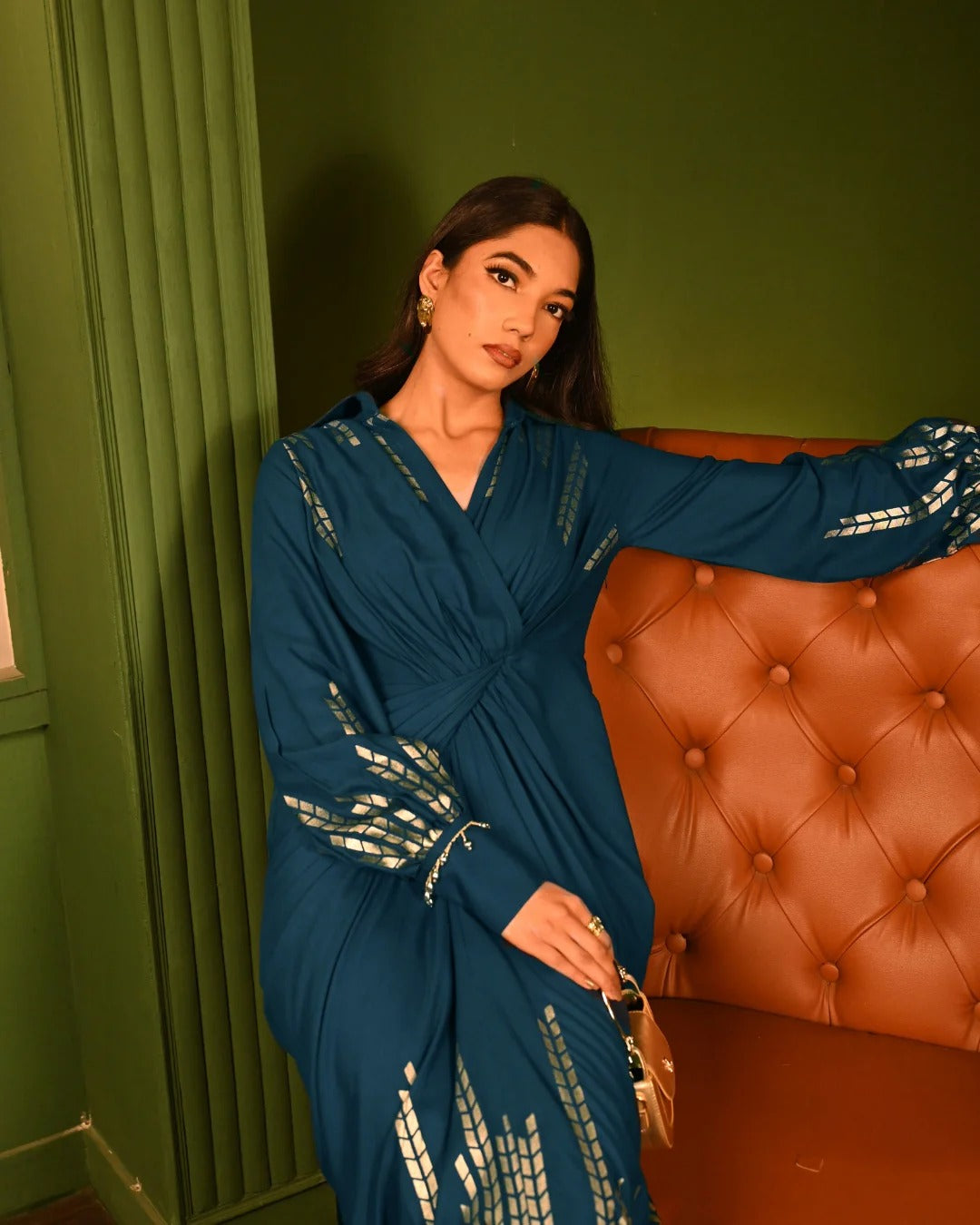 Soft Rayon Blue Oak Foil Shirtdress