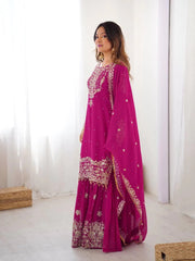 Georgette Red Sharara Suit with Zari Jhalak Work