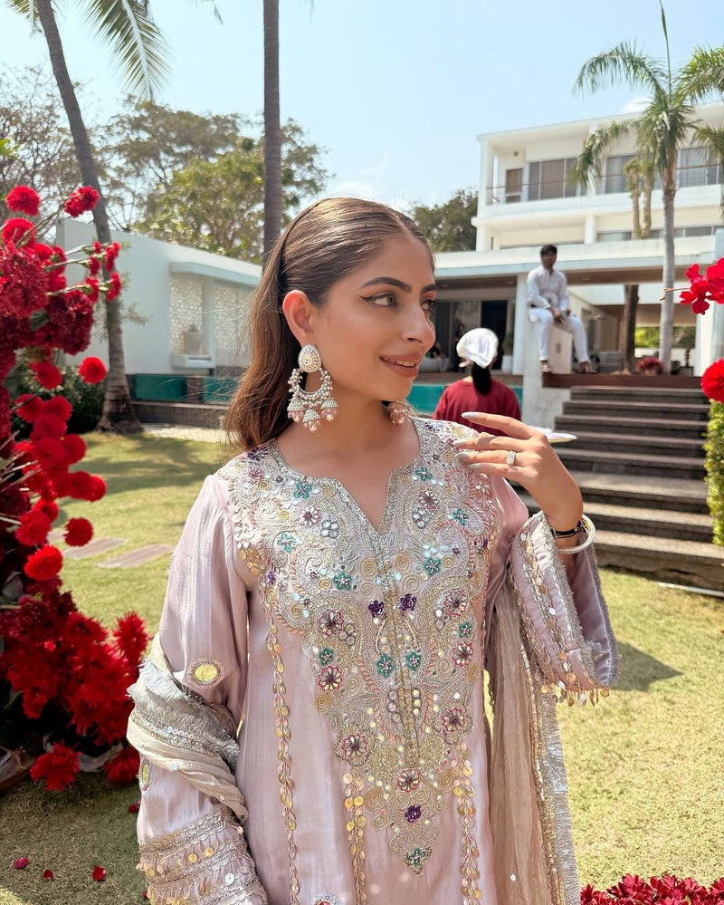 Crepe Organza Silk Embroidered Kurta Set