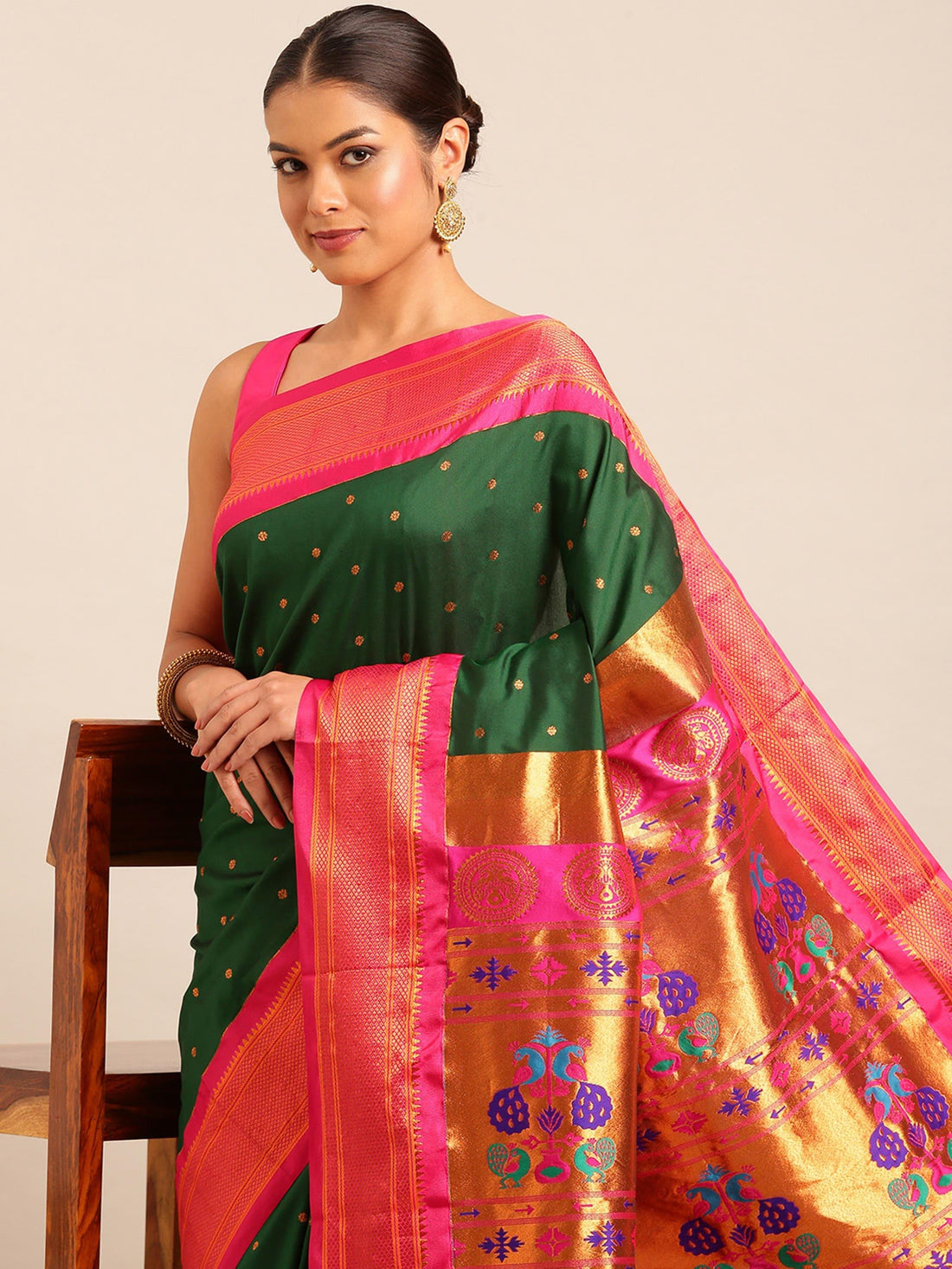 Rajwada Green Paithani Ready to Wear Saree with Blouse