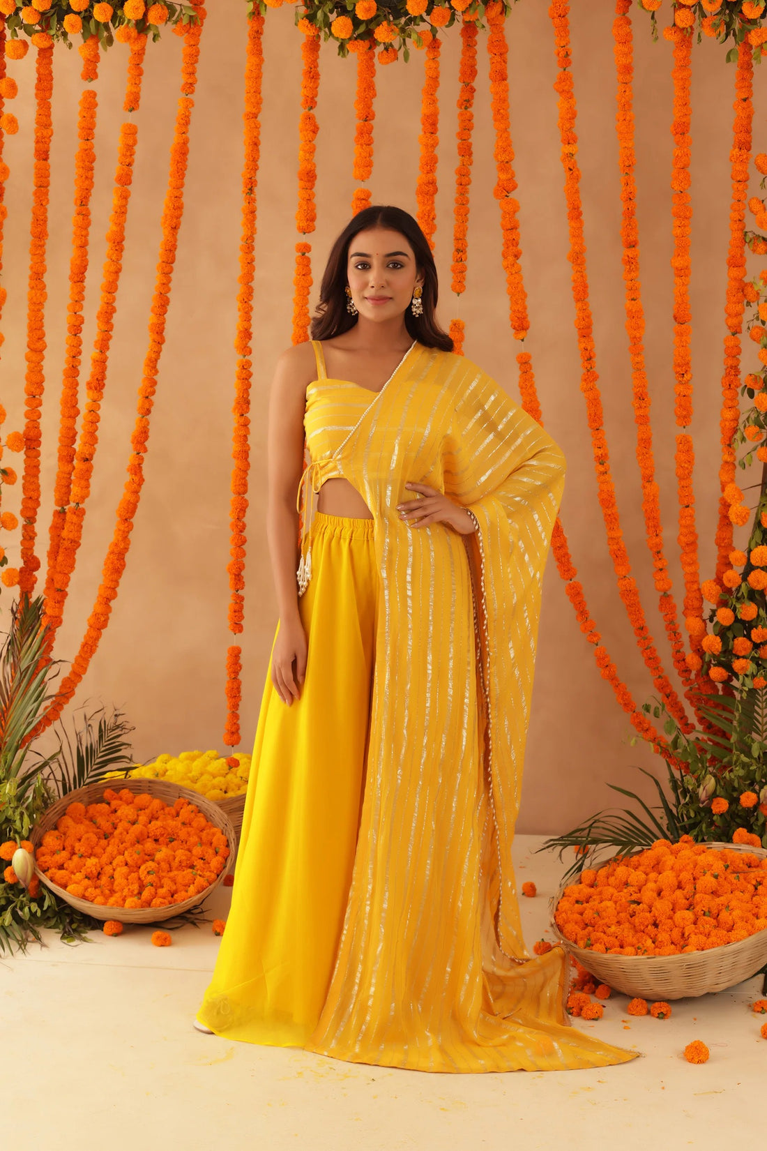 Pink Lurex Fusion Indo-Western with Designer Blouse