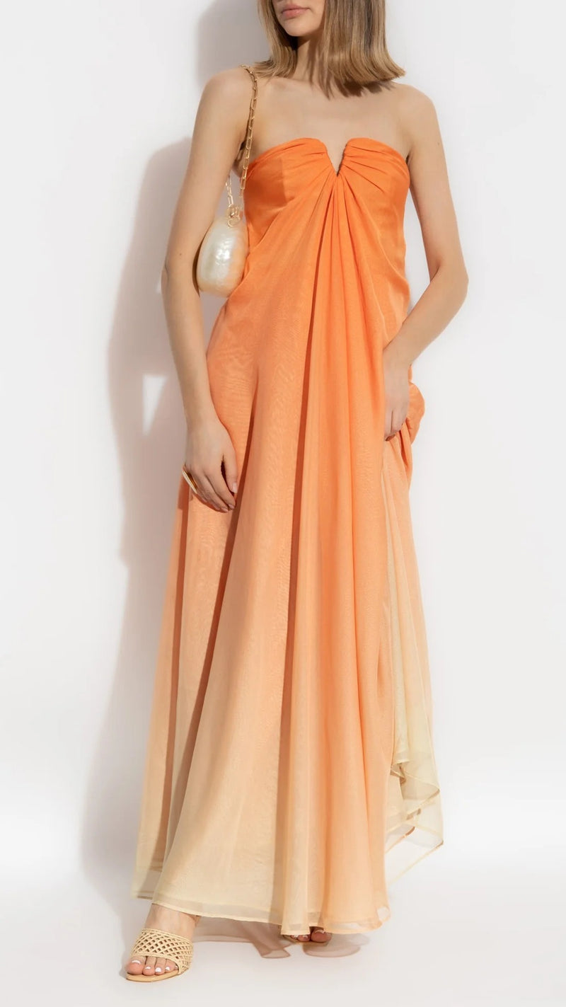 Orange Ombre Semi-Sheer Gown