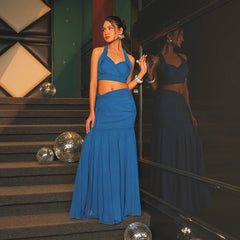 Blue Georgette Twisted Tide Co-Ord Set