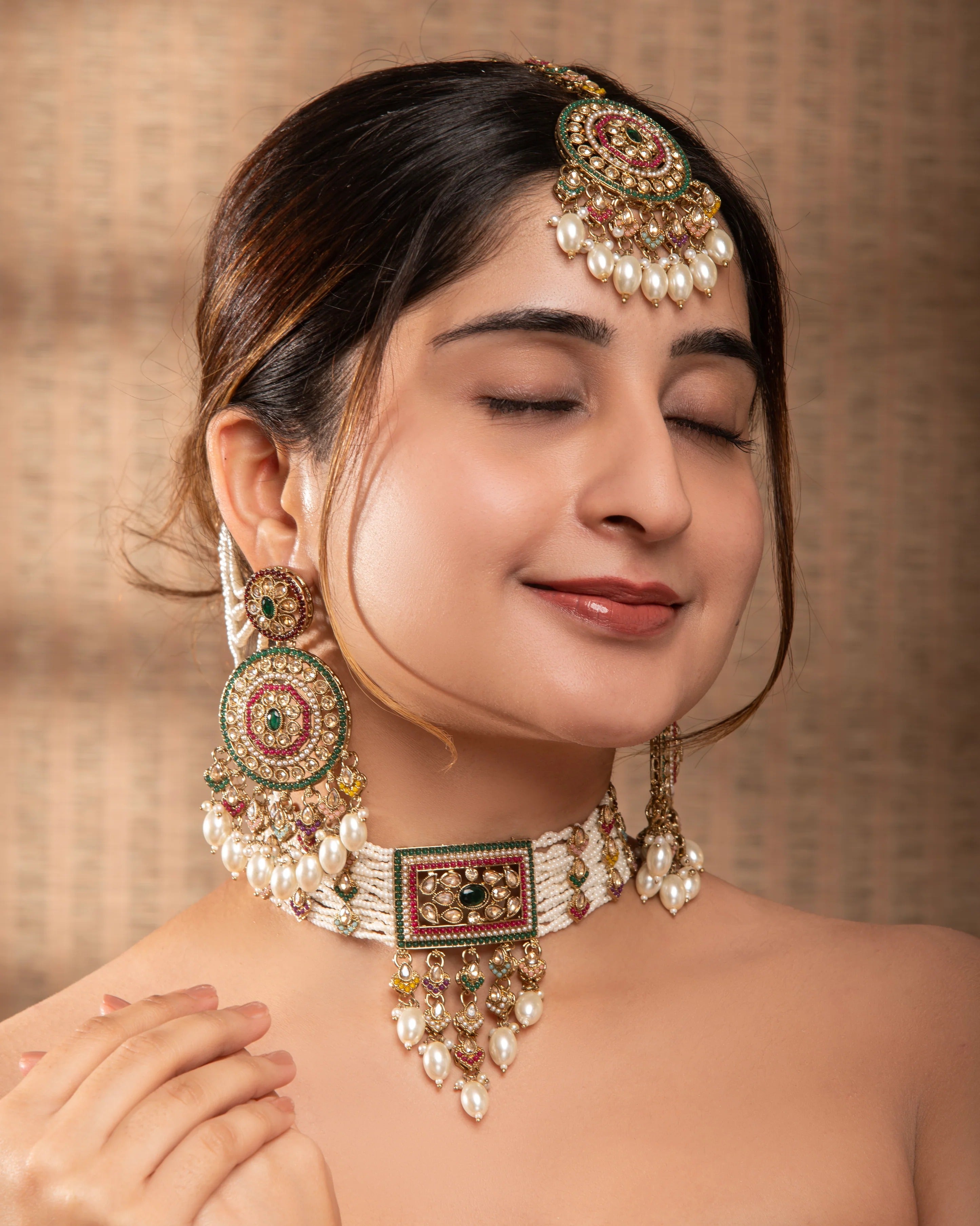 Multi Pearl Heritage Ruhika Choker Set