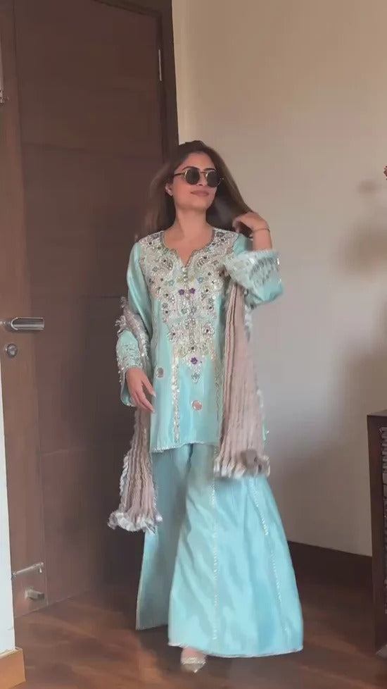 Crepe Organza Silk Embroidered Kurta Set